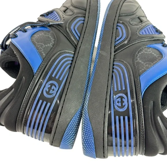 GUCCI Black & Blue Leather/Canvas GG Basket Low Top Men's Sneakers Italy 6.5-7US